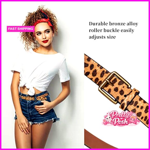 Genuine Suede Leather Belt with Roller Buckle for Jeans